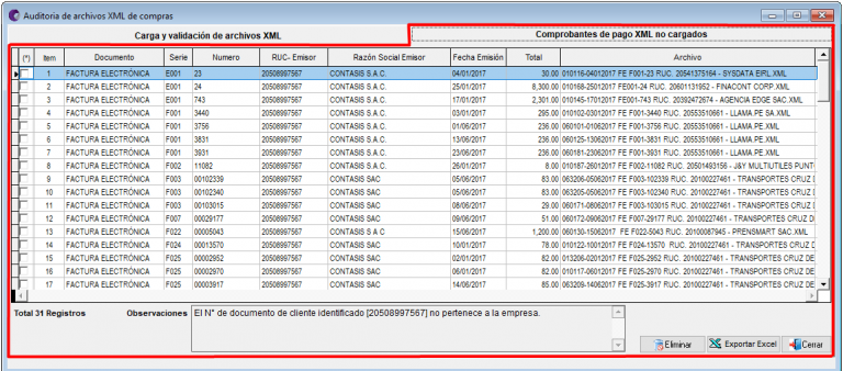 Registro De Compras Auditoria De Archivos Xml Soporte Contasiscorp 9598